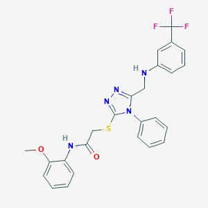molecular formula C25H22F3N5O2S B418689 N-(2-methoxyphenyl)-2-[[4-phenyl-5-[[3-(trifluoromethyl)anilino]methyl]-1,2,4-triazol-3-yl]sulfanyl]acetamide 