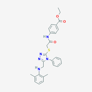 molecular formula C28H29N5O3S B418702 ethyl 4-{[({5-[(2,6-dimethylanilino)methyl]-4-phenyl-4H-1,2,4-triazol-3-yl}sulfanyl)acetyl]amino}benzoate 
