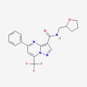 molecular formula C19H17F3N4O2 B4187042 5-phenyl-N-(tetrahydro-2-furanylmethyl)-7-(trifluoromethyl)pyrazolo[1,5-a]pyrimidine-3-carboxamide 