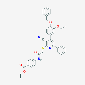 molecular formula C38H33N3O5S B418707 Ethyl 4-{[({4-[4-(benzyloxy)-3-ethoxyphenyl]-3-cyano-6-phenyl-2-pyridinyl}sulfanyl)acetyl]amino}benzoate 