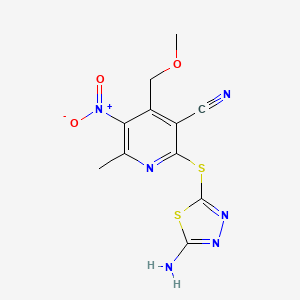molecular formula C11H10N6O3S2 B4187074 2-[(5-amino-1,3,4-thiadiazol-2-yl)thio]-4-(methoxymethyl)-6-methyl-5-nitronicotinonitrile 