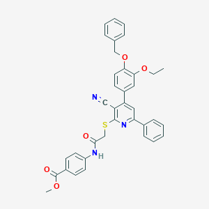 molecular formula C37H31N3O5S B418708 Methyl 4-{[({4-[4-(benzyloxy)-3-ethoxyphenyl]-3-cyano-6-phenyl-2-pyridinyl}sulfanyl)acetyl]amino}benzoate 