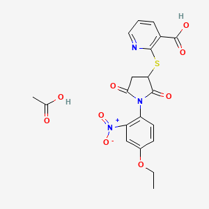 molecular formula C20H19N3O9S B4187092 2-{[1-(4-ethoxy-2-nitrophenyl)-2,5-dioxo-3-pyrrolidinyl]thio}nicotinic acid acetate 