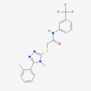 molecular formula C19H17F3N4OS B418712 2-{[4-methyl-5-(2-methylphenyl)-4H-1,2,4-triazol-3-yl]sulfanyl}-N-[3-(trifluoromethyl)phenyl]acetamide 