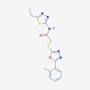 molecular formula C15H15N5O2S2 B418713 N-(5-ethyl-1,3,4-thiadiazol-2-yl)-2-{[5-(2-methylphenyl)-1,3,4-oxadiazol-2-yl]sulfanyl}acetamide 