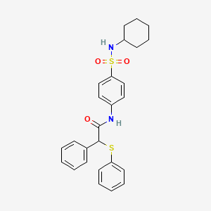 molecular formula C26H28N2O3S2 B4187225 N-{4-[(cyclohexylamino)sulfonyl]phenyl}-2-phenyl-2-(phenylthio)acetamide 