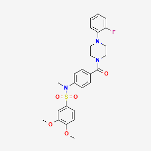 molecular formula C26H28FN3O5S B4187235 N-(4-{[4-(2-fluorophenyl)-1-piperazinyl]carbonyl}phenyl)-3,4-dimethoxy-N-methylbenzenesulfonamide 