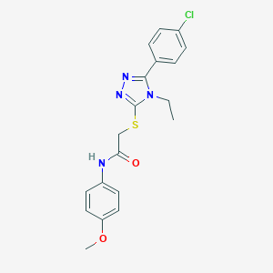 molecular formula C19H19ClN4O2S B418726 2-[[5-(4-chlorophenyl)-4-ethyl-1,2,4-triazol-3-yl]sulfanyl]-N-(4-methoxyphenyl)acetamide CAS No. 332934-56-2