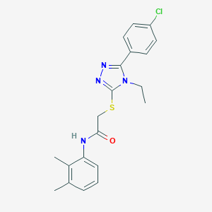 molecular formula C20H21ClN4OS B418728 2-{[5-(4-chlorophenyl)-4-ethyl-4H-1,2,4-triazol-3-yl]sulfanyl}-N-(2,3-dimethylphenyl)acetamide 