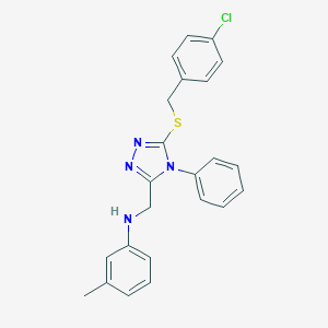 molecular formula C23H21ClN4S B418730 N-({5-[(4-chlorobenzyl)sulfanyl]-4-phenyl-4H-1,2,4-triazol-3-yl}methyl)-N-(3-methylphenyl)amine 