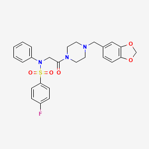 molecular formula C26H26FN3O5S B4187314 N-{2-[4-(1,3-benzodioxol-5-ylmethyl)-1-piperazinyl]-2-oxoethyl}-4-fluoro-N-phenylbenzenesulfonamide 