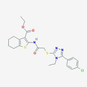 molecular formula C23H25ClN4O3S2 B418734 Ethyl 2-[[2-[[5-(4-chlorophenyl)-4-ethyl-1,2,4-triazol-3-yl]sulfanyl]acetyl]amino]-4,5,6,7-tetrahydro-1-benzothiophene-3-carboxylate CAS No. 332934-77-7