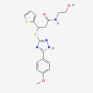 molecular formula C18H20N4O3S2 B4187341 N-(2-hydroxyethyl)-3-{[5-(4-methoxyphenyl)-4H-1,2,4-triazol-3-yl]thio}-3-(2-thienyl)propanamide 