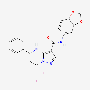 molecular formula C21H17F3N4O3 B4187349 N-1,3-benzodioxol-5-yl-5-phenyl-7-(trifluoromethyl)-4,5,6,7-tetrahydropyrazolo[1,5-a]pyrimidine-3-carboxamide 