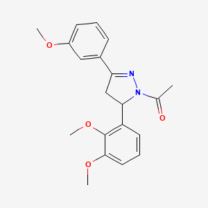 molecular formula C20H22N2O4 B4187356 1-acetyl-5-(2,3-dimethoxyphenyl)-3-(3-methoxyphenyl)-4,5-dihydro-1H-pyrazole 
