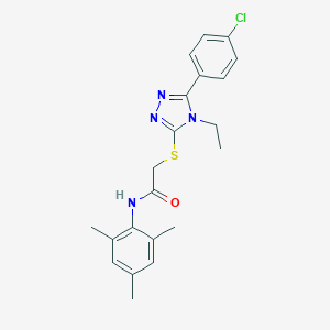 molecular formula C21H23ClN4OS B418736 2-{[5-(4-chlorophenyl)-4-ethyl-4H-1,2,4-triazol-3-yl]sulfanyl}-N-mesitylacetamide CAS No. 332934-74-4