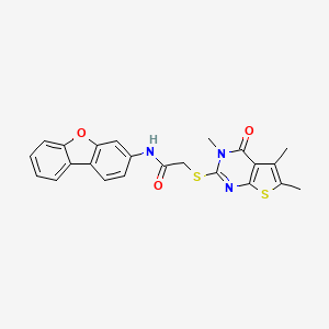 molecular formula C23H19N3O3S2 B4187367 N-dibenzo[b,d]furan-3-yl-2-[(3,5,6-trimethyl-4-oxo-3,4-dihydrothieno[2,3-d]pyrimidin-2-yl)thio]acetamide 