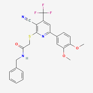 molecular formula C24H20F3N3O3S B4187380 N-benzyl-2-{[3-cyano-6-(3,4-dimethoxyphenyl)-4-(trifluoromethyl)-2-pyridinyl]thio}acetamide 
