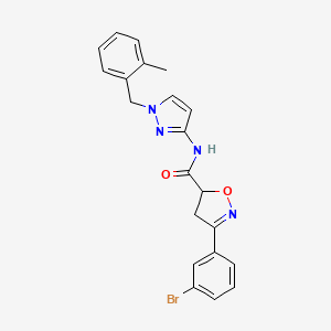 molecular formula C21H19BrN4O2 B4187383 3-(3-bromophenyl)-N-[1-(2-methylbenzyl)-1H-pyrazol-3-yl]-4,5-dihydro-5-isoxazolecarboxamide 