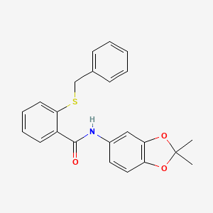 molecular formula C23H21NO3S B4187404 2-(benzylthio)-N-(2,2-dimethyl-1,3-benzodioxol-5-yl)benzamide 