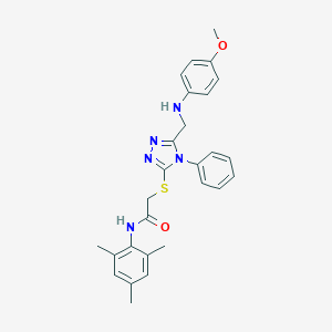 molecular formula C27H29N5O2S B418743 N-mesityl-2-({5-[(4-methoxyanilino)methyl]-4-phenyl-4H-1,2,4-triazol-3-yl}sulfanyl)acetamide 