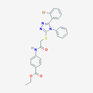 molecular formula C25H21BrN4O3S B418744 ethyl 4-[({[5-(2-bromophenyl)-4-phenyl-4H-1,2,4-triazol-3-yl]sulfanyl}acetyl)amino]benzoate 