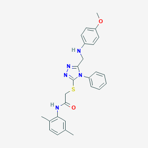 molecular formula C26H27N5O2S B418745 N-(2,5-dimethylphenyl)-2-({5-[(4-methoxyanilino)methyl]-4-phenyl-4H-1,2,4-triazol-3-yl}sulfanyl)acetamide 