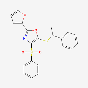 molecular formula C21H17NO4S2 B4187456 2-(2-furyl)-5-[(1-phenylethyl)thio]-4-(phenylsulfonyl)-1,3-oxazole 