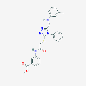 molecular formula C27H27N5O3S B418747 ethyl 3-[({[4-phenyl-5-(3-toluidinomethyl)-4H-1,2,4-triazol-3-yl]sulfanyl}acetyl)amino]benzoate 