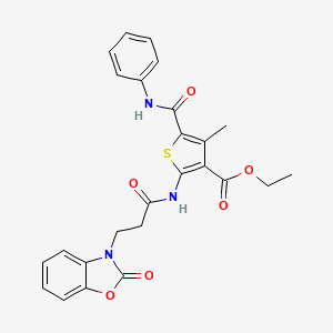 molecular formula C25H23N3O6S B4187490 ethyl 5-(anilinocarbonyl)-4-methyl-2-{[3-(2-oxo-1,3-benzoxazol-3(2H)-yl)propanoyl]amino}-3-thiophenecarboxylate 