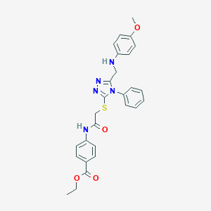 molecular formula C27H27N5O4S B418751 ethyl 4-{[({5-[(4-methoxyanilino)methyl]-4-phenyl-4H-1,2,4-triazol-3-yl}sulfanyl)acetyl]amino}benzoate 