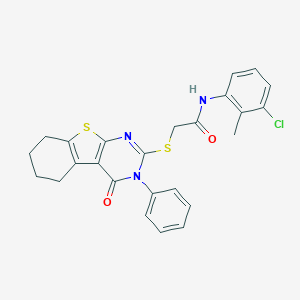 molecular formula C25H22ClN3O2S2 B418753 N-(3-chloro-2-methylphenyl)-2-[(4-oxo-3-phenyl-3,4,5,6,7,8-hexahydro[1]benzothieno[2,3-d]pyrimidin-2-yl)sulfanyl]acetamide 