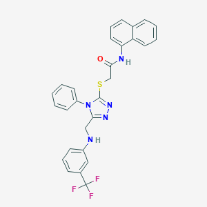 molecular formula C28H22F3N5OS B418754 N-(1-naphthyl)-2-[(4-phenyl-5-{[3-(trifluoromethyl)anilino]methyl}-4H-1,2,4-triazol-3-yl)sulfanyl]acetamide 