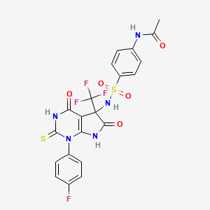molecular formula C21H15F4N5O5S2 B4187586 N-[4-({[1-(4-fluorophenyl)-4,6-dioxo-2-thioxo-5-(trifluoromethyl)-2,3,4,5,6,7-hexahydro-1H-pyrrolo[2,3-d]pyrimidin-5-yl]amino}sulfonyl)phenyl]acetamide 