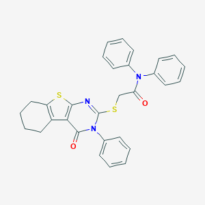 molecular formula C30H25N3O2S2 B418760 2-[(4-oxo-3-phenyl-5,6,7,8-tetrahydro-[1]benzothiolo[2,3-d]pyrimidin-2-yl)sulfanyl]-N,N-diphenylacetamide CAS No. 332930-94-6