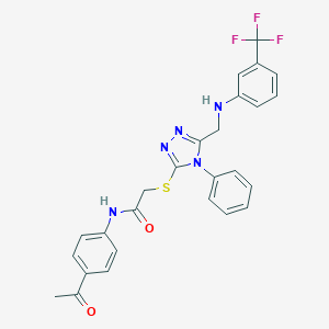 molecular formula C26H22F3N5O2S B418761 N-(4-acetylphenyl)-2-[(4-phenyl-5-{[3-(trifluoromethyl)anilino]methyl}-4H-1,2,4-triazol-3-yl)sulfanyl]acetamide 