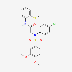 molecular formula C23H23ClN2O5S2 B4187614 N~2~-(4-chlorophenyl)-N~2~-[(3,4-dimethoxyphenyl)sulfonyl]-N~1~-[2-(methylthio)phenyl]glycinamide 