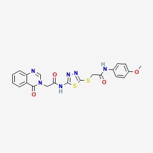 molecular formula C21H18N6O4S2 B4187627 N-[5-({2-[(4-methoxyphenyl)amino]-2-oxoethyl}thio)-1,3,4-thiadiazol-2-yl]-2-(4-oxo-3(4H)-quinazolinyl)acetamide 