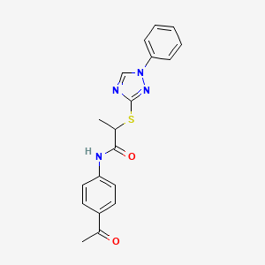 molecular formula C19H18N4O2S B4187657 N-(4-acetylphenyl)-2-[(1-phenyl-1H-1,2,4-triazol-3-yl)thio]propanamide 