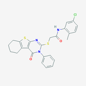 molecular formula C25H22ClN3O2S2 B418768 N-(5-chloro-2-methylphenyl)-2-[(4-oxo-3-phenyl-3,4,5,6,7,8-hexahydro[1]benzothieno[2,3-d]pyrimidin-2-yl)sulfanyl]acetamide 