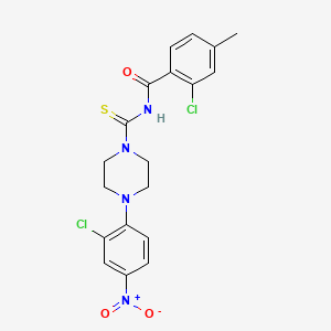 molecular formula C19H18Cl2N4O3S B4187708 2-chloro-N-{[4-(2-chloro-4-nitrophenyl)-1-piperazinyl]carbonothioyl}-4-methylbenzamide 