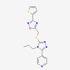molecular formula C17H16N6OS2 B4187724 4-[4-propyl-5-({[3-(2-thienyl)-1,2,4-oxadiazol-5-yl]methyl}thio)-4H-1,2,4-triazol-3-yl]pyridine 