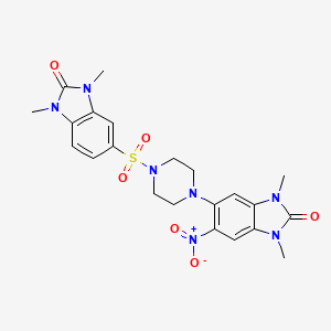 molecular formula C22H25N7O6S B4187738 5-{4-[(1,3-dimethyl-2-oxo-2,3-dihydro-1H-benzimidazol-5-yl)sulfonyl]-1-piperazinyl}-1,3-dimethyl-6-nitro-1,3-dihydro-2H-benzimidazol-2-one 