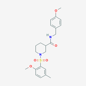 molecular formula C22H28N2O5S B4187750 N-(4-methoxybenzyl)-1-[(2-methoxy-5-methylphenyl)sulfonyl]-3-piperidinecarboxamide 