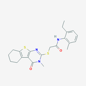 molecular formula C22H25N3O2S2 B418777 N-(2-ethyl-6-methylphenyl)-2-[(3-methyl-4-oxo-5,6,7,8-tetrahydro-[1]benzothiolo[2,3-d]pyrimidin-2-yl)sulfanyl]acetamide CAS No. 332932-05-5
