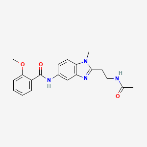 molecular formula C20H22N4O3 B4187775 N-{2-[2-(acetylamino)ethyl]-1-methyl-1H-benzimidazol-5-yl}-2-methoxybenzamide 