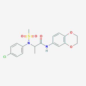 molecular formula C18H19ClN2O5S B4187794 N~2~-(4-chlorophenyl)-N~1~-(2,3-dihydro-1,4-benzodioxin-6-yl)-N~2~-(methylsulfonyl)alaninamide 
