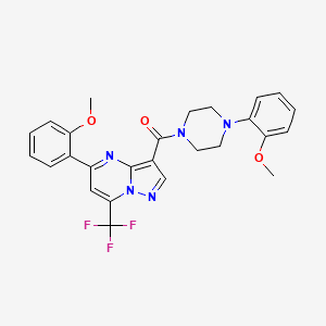 molecular formula C26H24F3N5O3 B4187893 5-(2-methoxyphenyl)-3-{[4-(2-methoxyphenyl)-1-piperazinyl]carbonyl}-7-(trifluoromethyl)pyrazolo[1,5-a]pyrimidine 