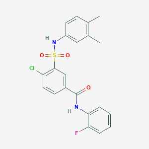 molecular formula C21H18ClFN2O3S B4187983 4-chloro-3-{[(3,4-dimethylphenyl)amino]sulfonyl}-N-(2-fluorophenyl)benzamide 