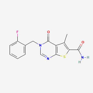 molecular formula C15H12FN3O2S B4187998 3-(2-fluorobenzyl)-5-methyl-4-oxo-3,4-dihydrothieno[2,3-d]pyrimidine-6-carboxamide 